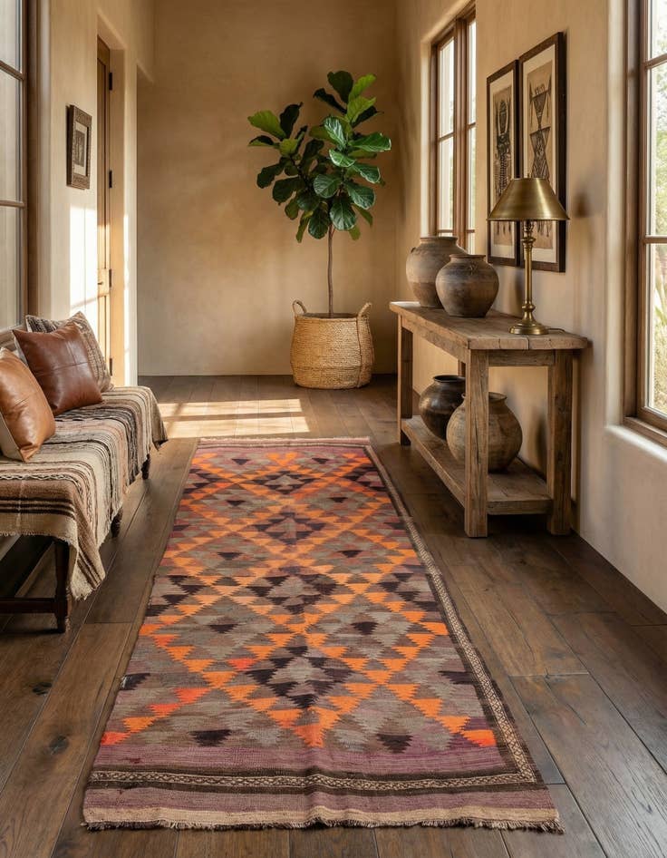 Detail image of 4' 5 x 11' 5  Hand Woven Kilim Fars Wool Runner Rug