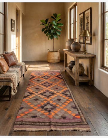 4' 5 x 11' 5 Hand Woven Kilim Fars Wool Runner Rug