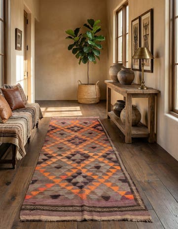 4' 5 x 11' 5 Hand Woven Kilim Fars Wool Runner Rug