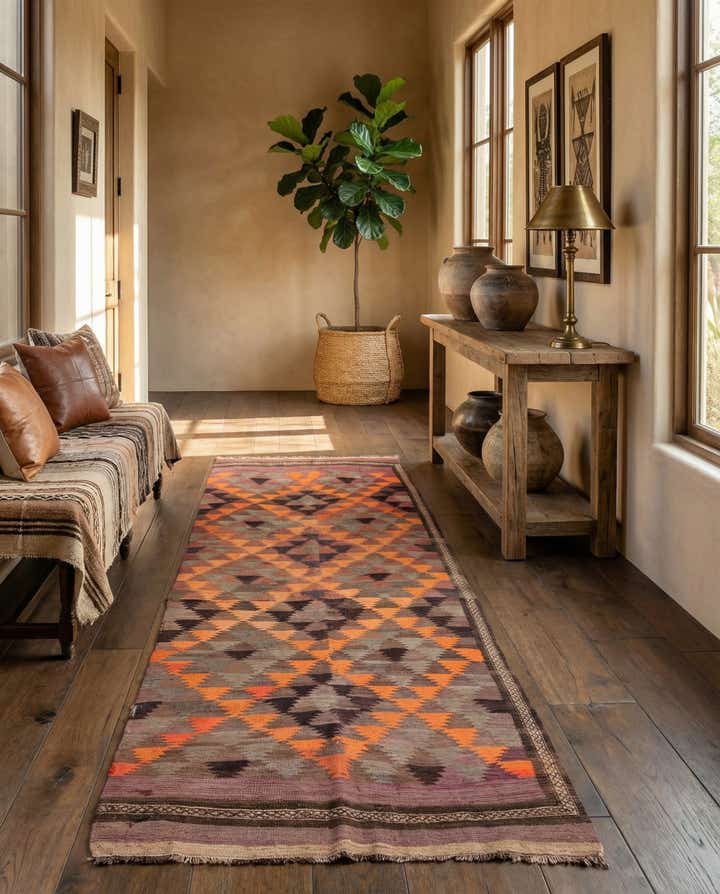4' 5 x 11' 5 Hand Woven Kilim Fars Wool Runner Rug