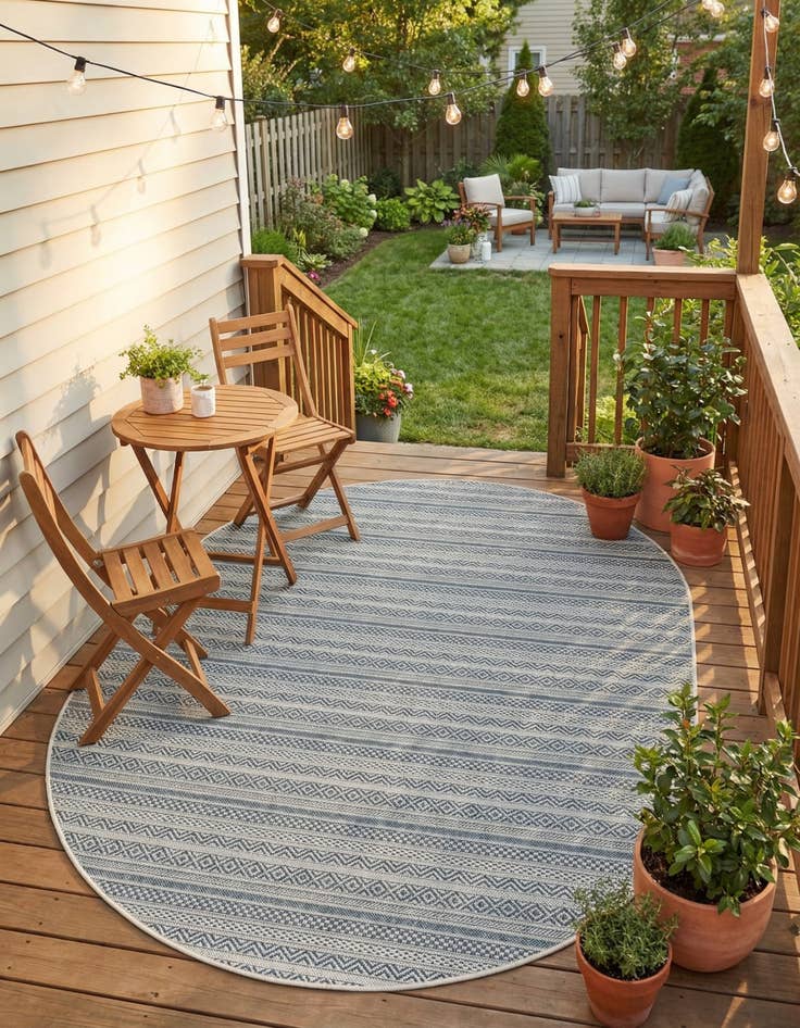 Detail image of 5' 3 x 8' Easy-Clean Striped Indoor / Outdoor Oval Rug