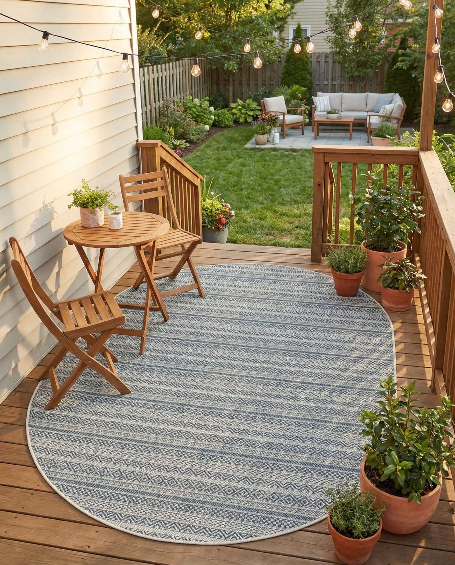 5' 3 x 8' Easy-Clean Striped Indoor / Outdoor Oval Rug