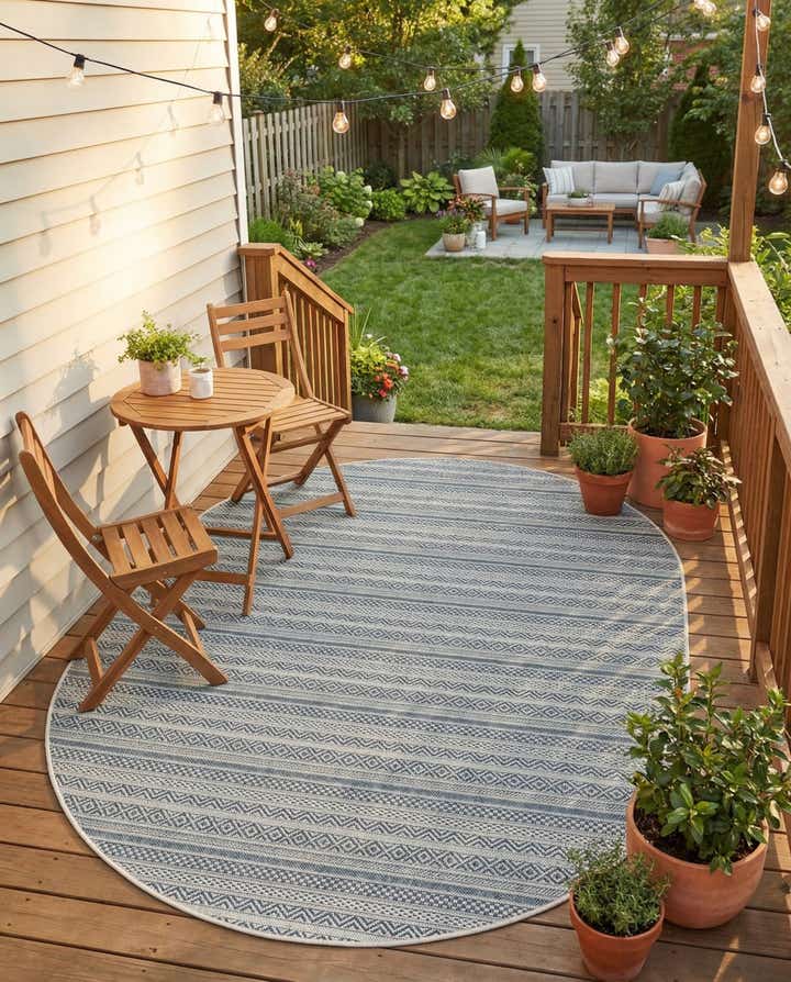 5' 3 x 8' Easy-Clean Striped Indoor / Outdoor Oval Rug