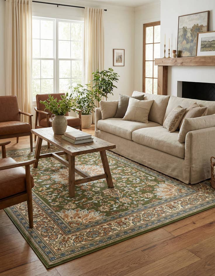 Detail image of 4' 1 x 6' 1  Washable Traditional Indoor / Outdoor Rug