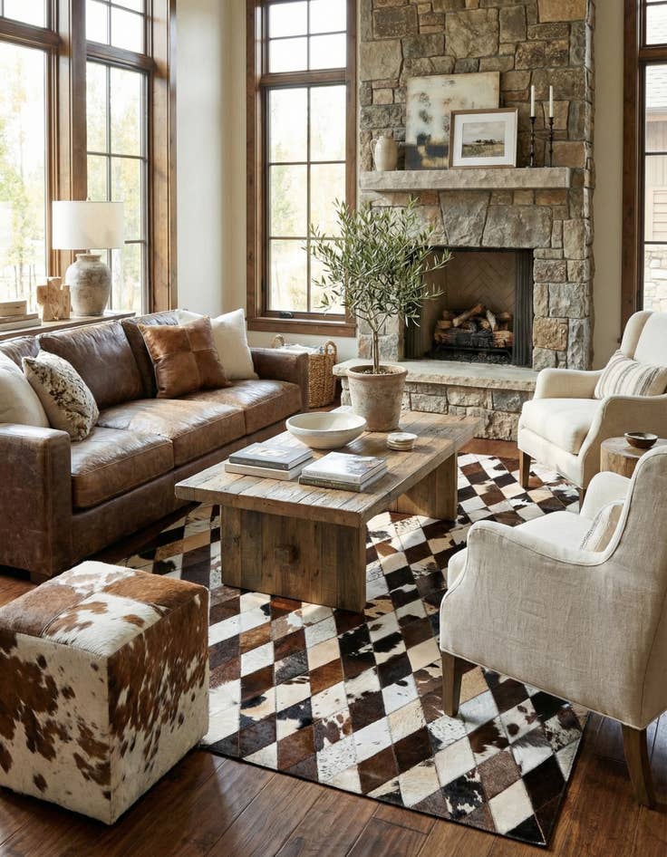 Detail image of  4' 8 x 6' 9 Cowhide Stocks Rug