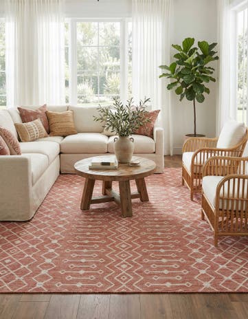 Rust Red Easy-Clean Lattice Indoor / Outdoor Rug