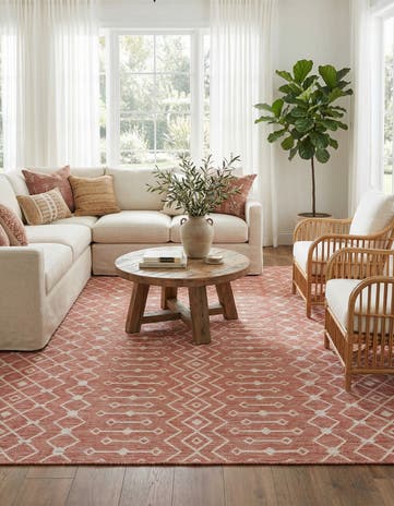 Rust Red Easy-Clean Lattice Indoor / Outdoor Rug