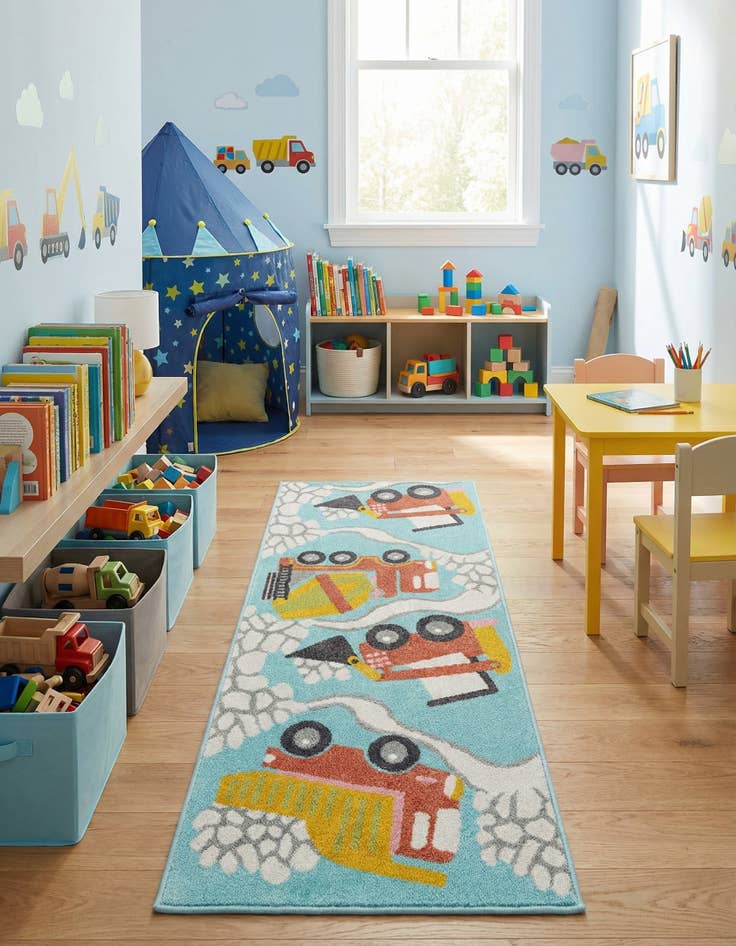 Detail image of 2' 2 x 6' Construction Whimsy Kids Runner Rug