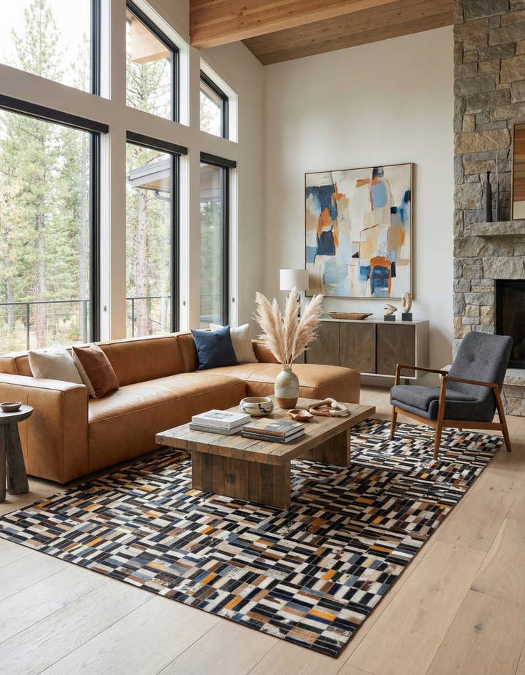 Detail image of  5' 1 x 7' 11 Cowhide - Patchwork Rug