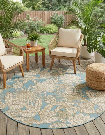 7' 10 x 7' 10 Easy-Clean Botanical Indoor / Outdoor Round Rug