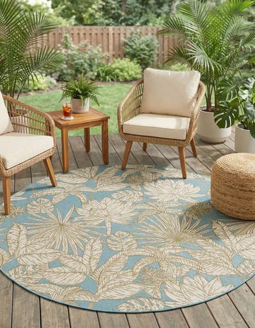 7' 10 x 7' 10 Easy-Clean Botanical Indoor / Outdoor Round Rug