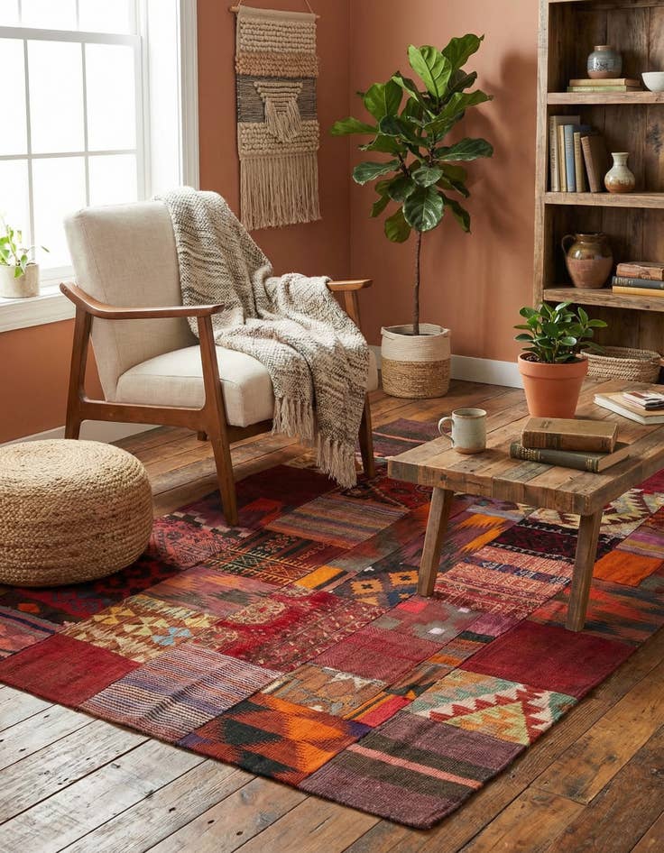 Detail image of  4' x 6'  Hand Woven Kilim Patchwork Wool Rug