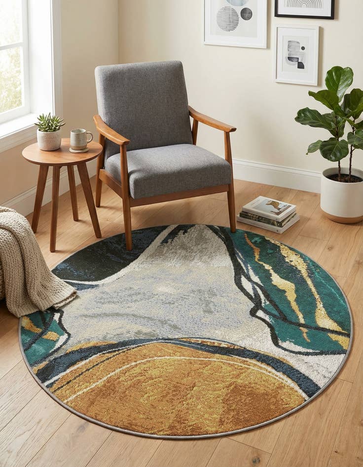 Detail image of  3' 3 x 3' 3  Washable Modern Indoor / Outdoor Round Rug