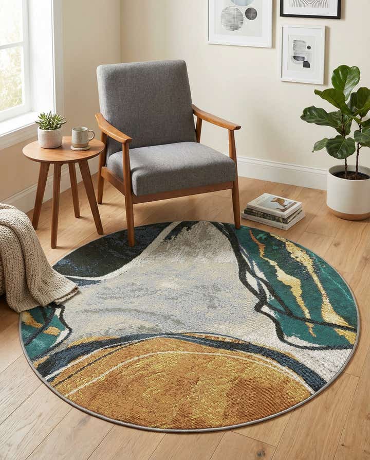 3' 3 x 3' 3 Easy-Clean Modern Indoor / Outdoor Round Rug
