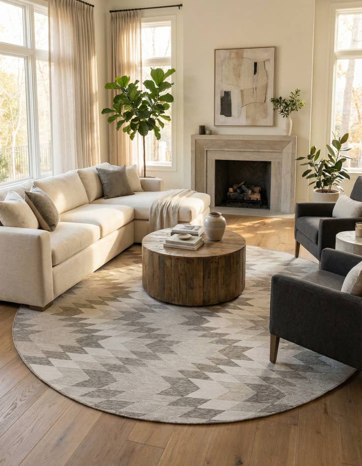 Detail image of 13' x 13' Easy-Clean Modern Indoor / Outdoor Round Rug