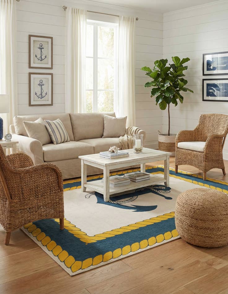 Detail image of 9' x 12'  Washable Coastal Indoor / Outdoor Rug