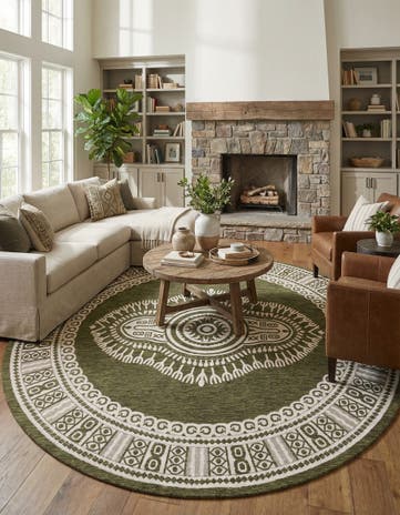 13' x 13' Easy-Clean Traditional Indoor / Outdoor Round Rug