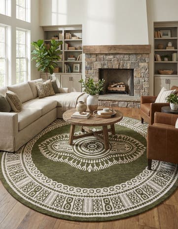 13' x 13' Easy-Clean Traditional Indoor / Outdoor Round Rug