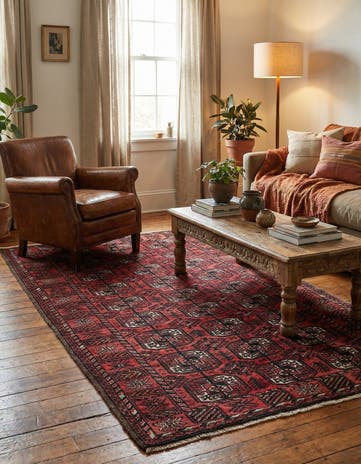 3' 11 x 6' 8 Hand Knotted Afghan Ersari Wool Rug