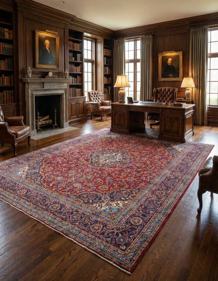 Detail image of  9' 7 x 13'  Hand Knotted Mashad Persian Wool Rug