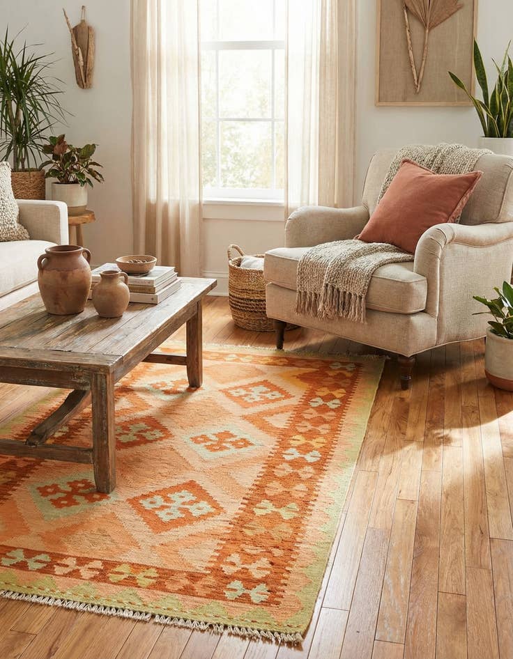 Detail image of 3' x 4' 10  Hand Woven Kilim Waziri Wool Rug