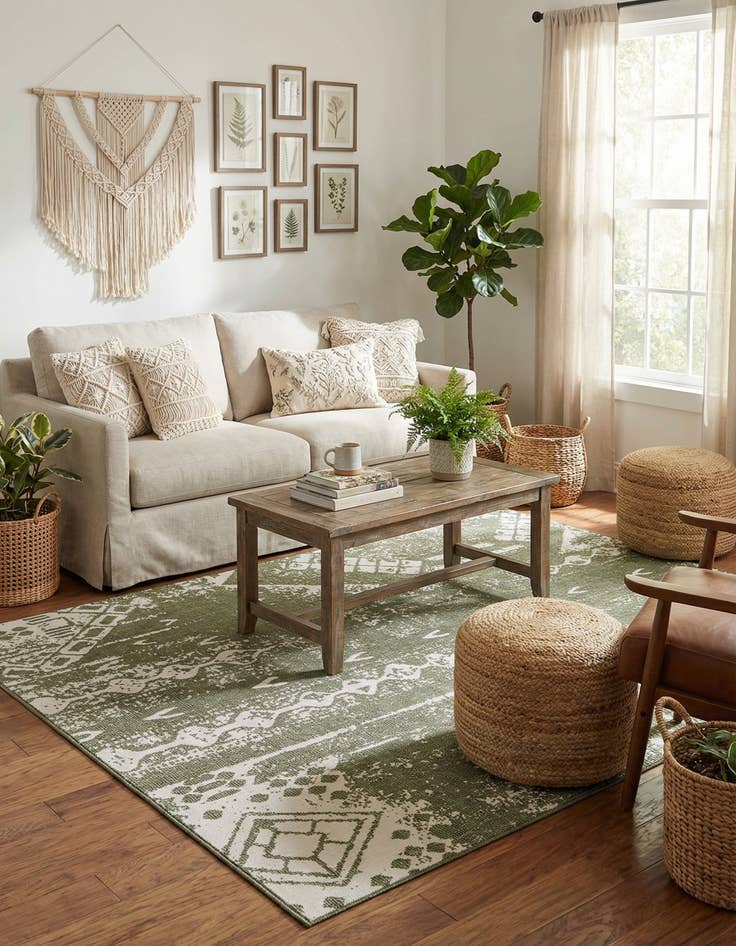 Detail image of 9' x 12' Easy-Clean Bohemian Indoor / Outdoor Rug