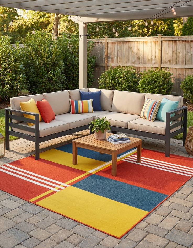 Detail image of 7' 10 x 7' 10  Washable Modern Indoor / Outdoor Square Rug