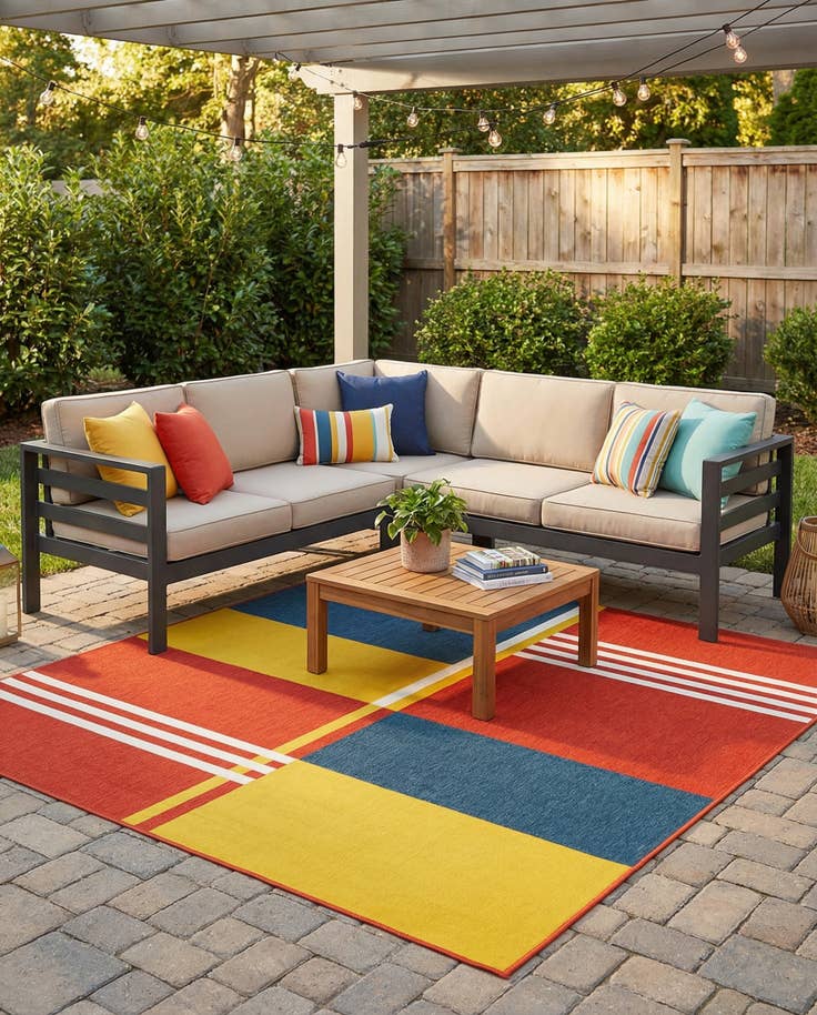 Detail image of 7' 10 x 7' 10 Easy-Clean Modern Indoor / Outdoor Square Rug