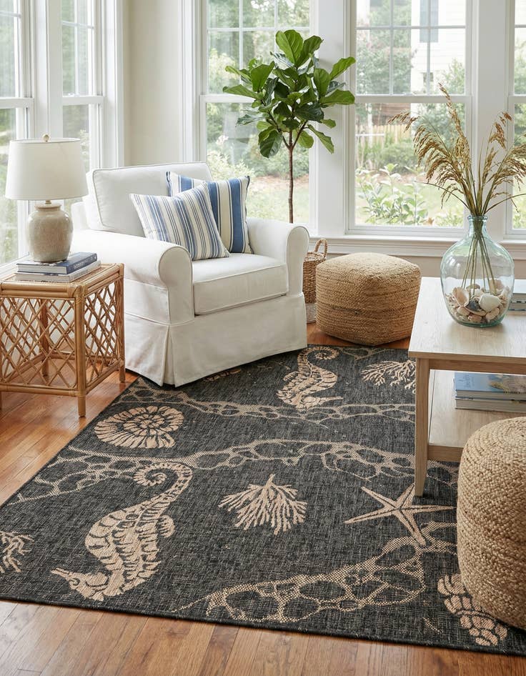 Detail image of  5' 3 x 7'  Washable Coastal Indoor / Outdoor Rug