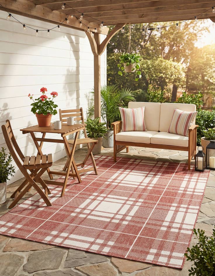 Detail image of  5' 3 x 8'  Washable Checkered Indoor / Outdoor Rug