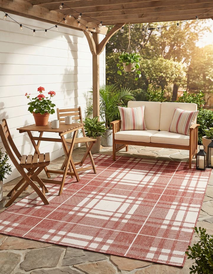 5' 3 x 8' Easy-Clean Checkered Indoor / Outd...
