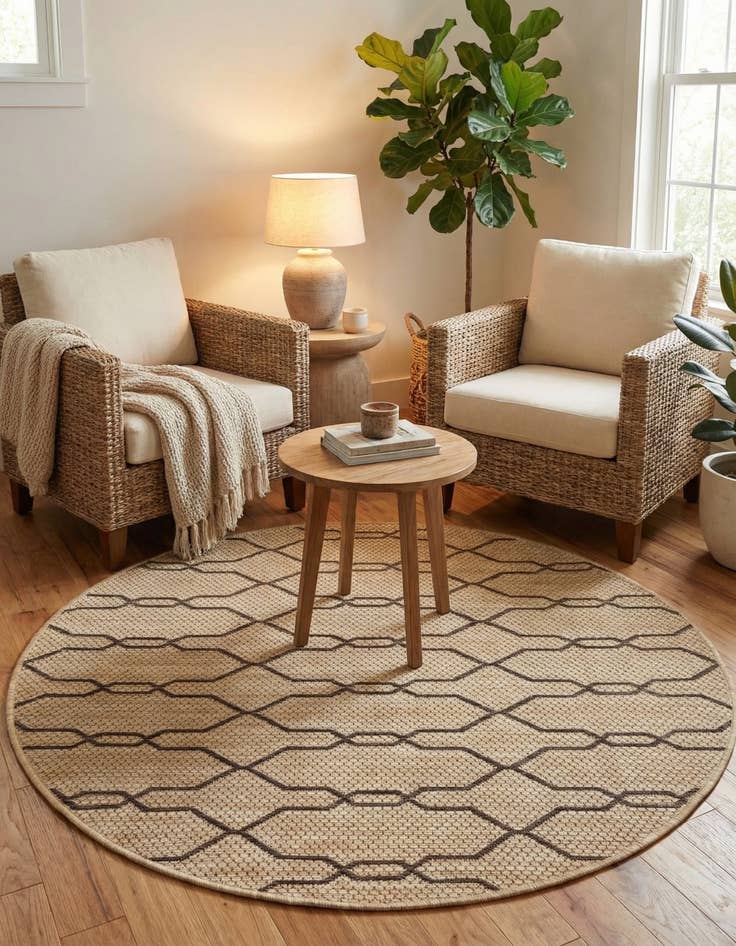 Detail image of 4' x 4' Easy-Clean Lattice Indoor / Outdoor Round Rug