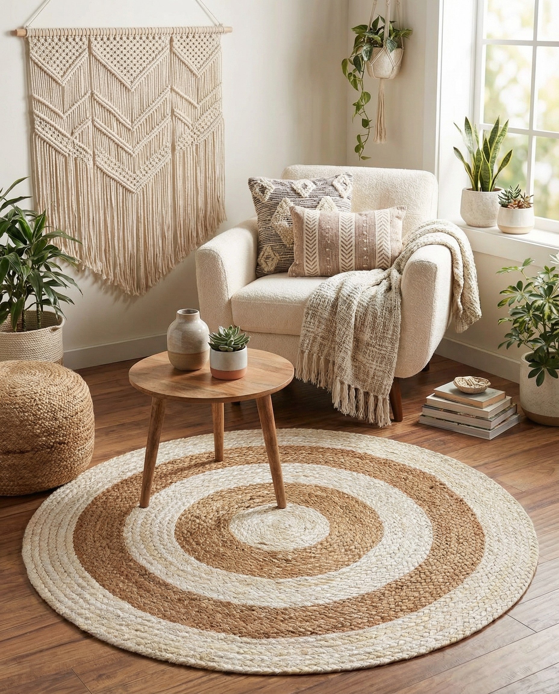  3' 3 x 3' 3  Hand Braided Jute Round Rug