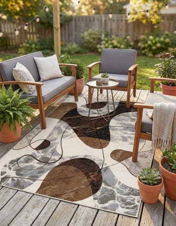 Brown and White Easy-Clean Modern Indoor / Outdoor Rug