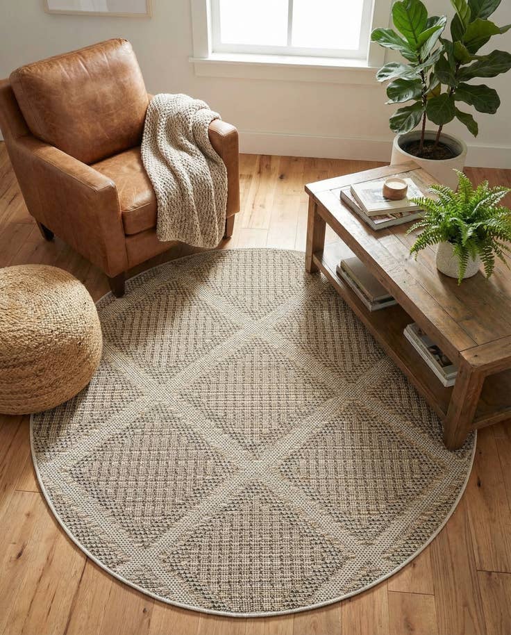 Detail image of 5' 3 x 5' 3 Easy-Clean Lattice Indoor / Outdoor Round Rug