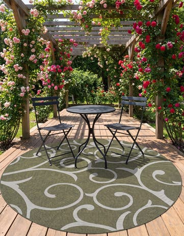 185cm x 185cm Easy-Clean Botanical Indoor / Outdoor Round Rug