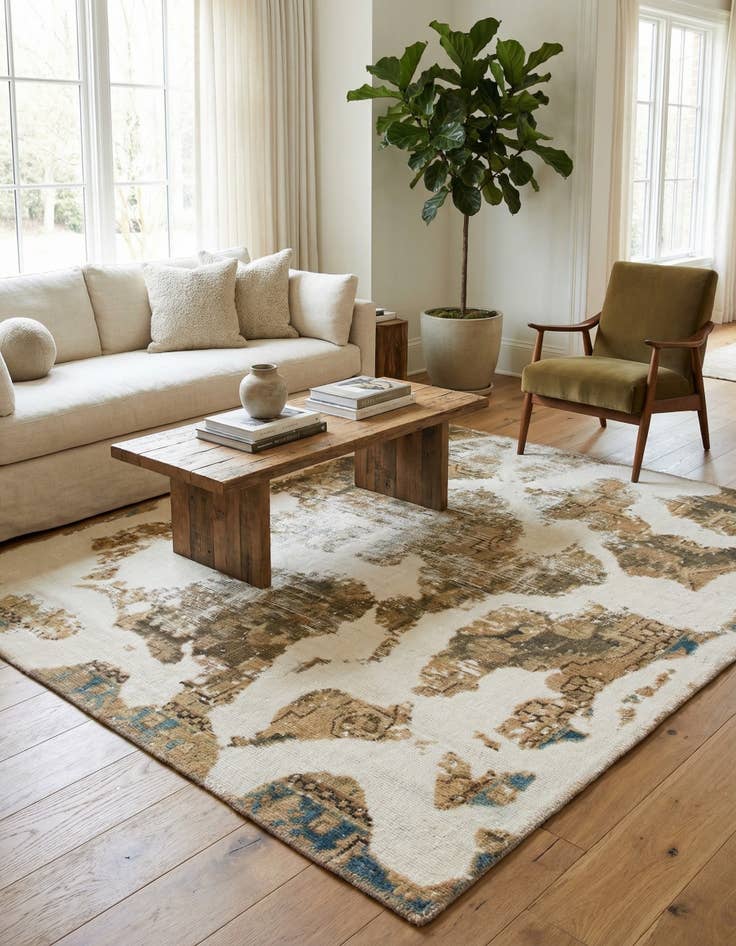 Detail image of 3' 9 x 4'  Hand Knotted Ultra Vintage Persian Wool Square Rug