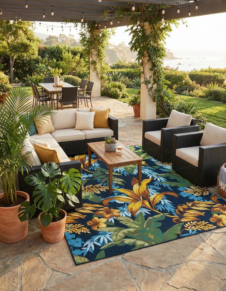 Detail image of 7' 10 x 11'  Washable Botanical Indoor / Outdoor Rug