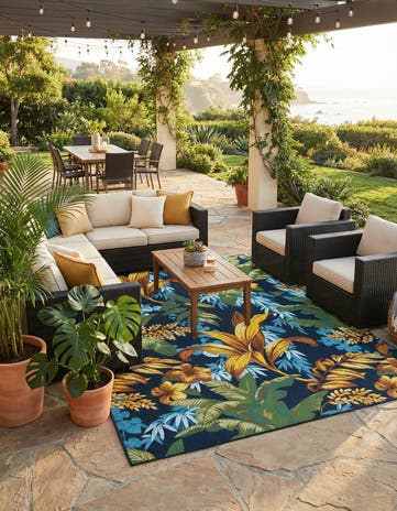 7' 10 x 11' Easy-Clean Botanical Indoor / Outdoor Rug