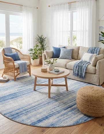 Blue Ivory Gabbeh Round Rug
