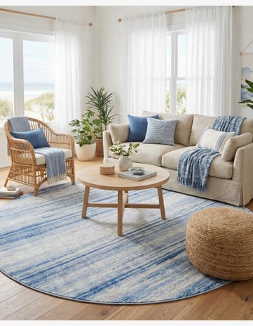 Blue Ivory Gabbeh Round Rug