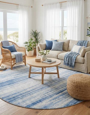 Blue Ivory Gabbeh Round Rug