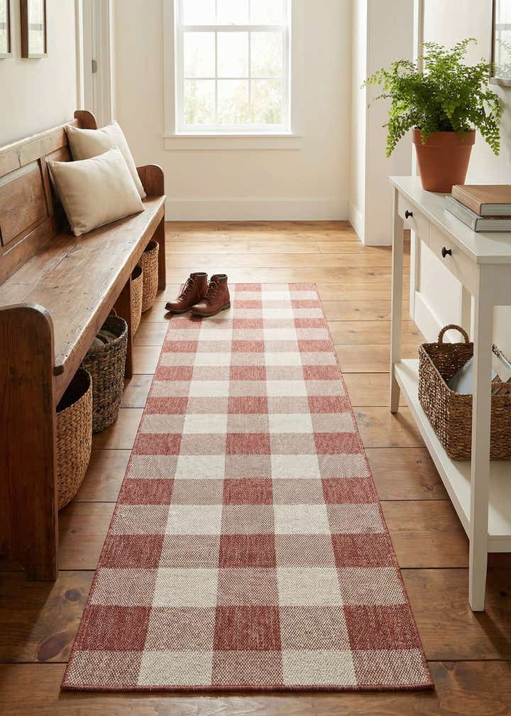 2' 7 x 12' Easy-Clean Checkered Indoor / Outdoor Runner Rug