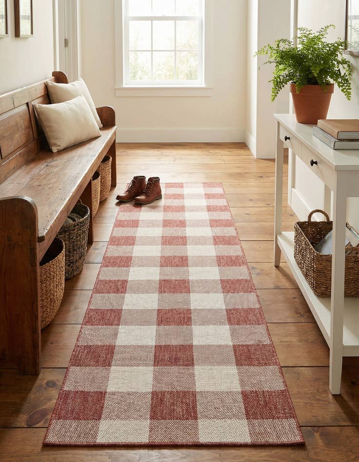 Detail image of 2' 7 x 12'  Washable Checkered Indoor / Outdoor Runner Rug