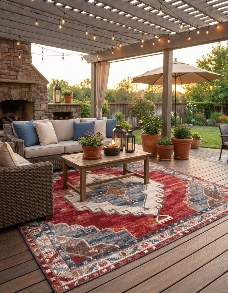 Detail image of 10' x 10'  Washable Traditional Indoor / Outdoor Square Rug