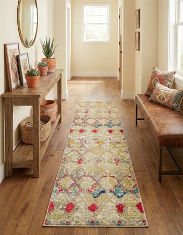 Beige Washable Santa Fe Runner Rug