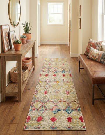 Beige Washable Santa Fe Runner Rug