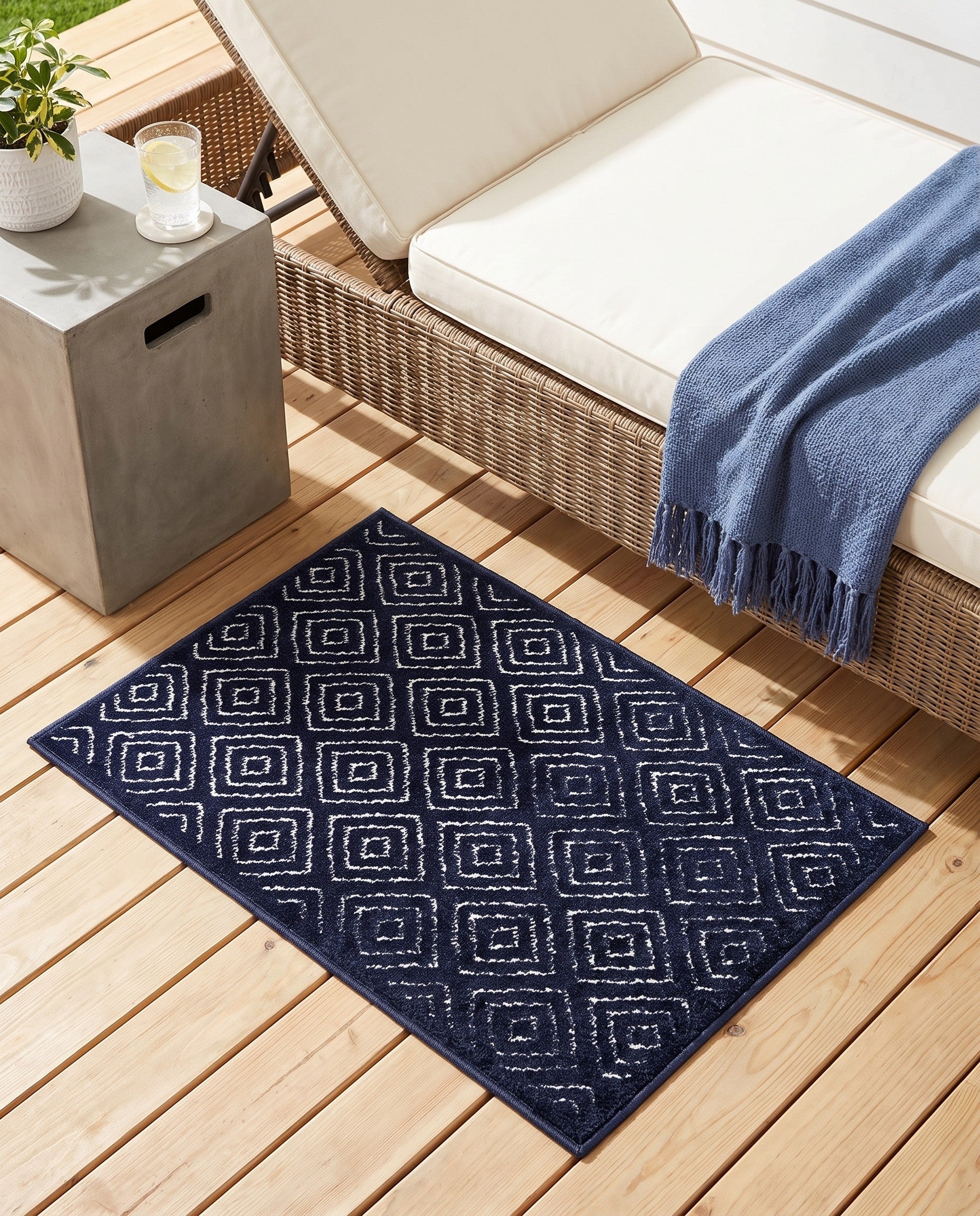 Navy Blue Easy-Clean Sabrina Soto Indoor / Outdoor Rug