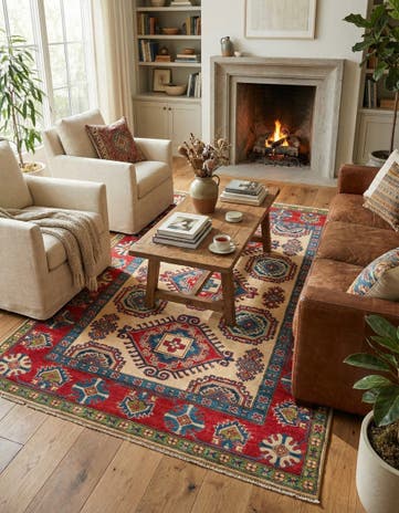 4' 9 x 6' 7 Hand Knotted Kazak Rug