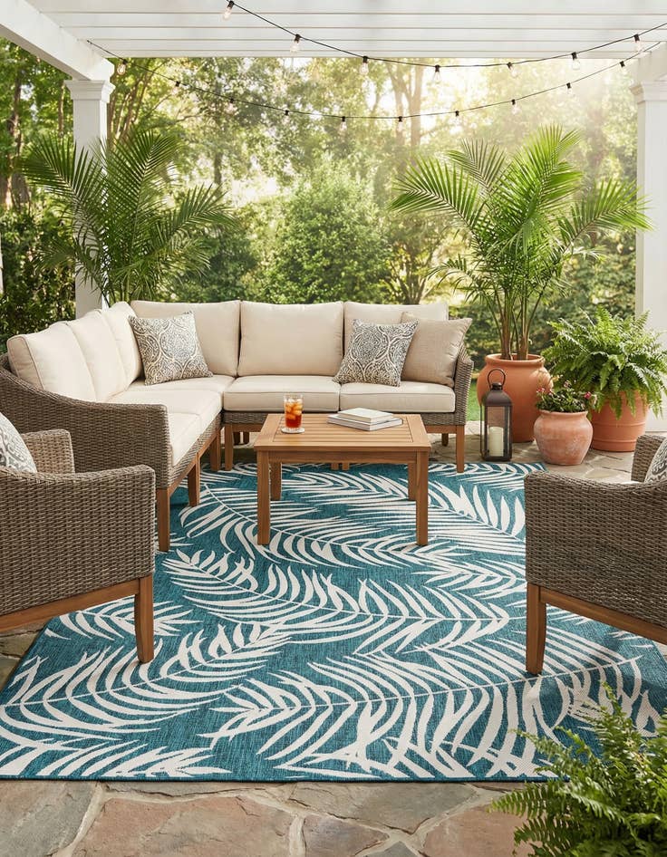 Detail image of 9' x 12'  Washable Botanical Indoor / Outdoor Rug